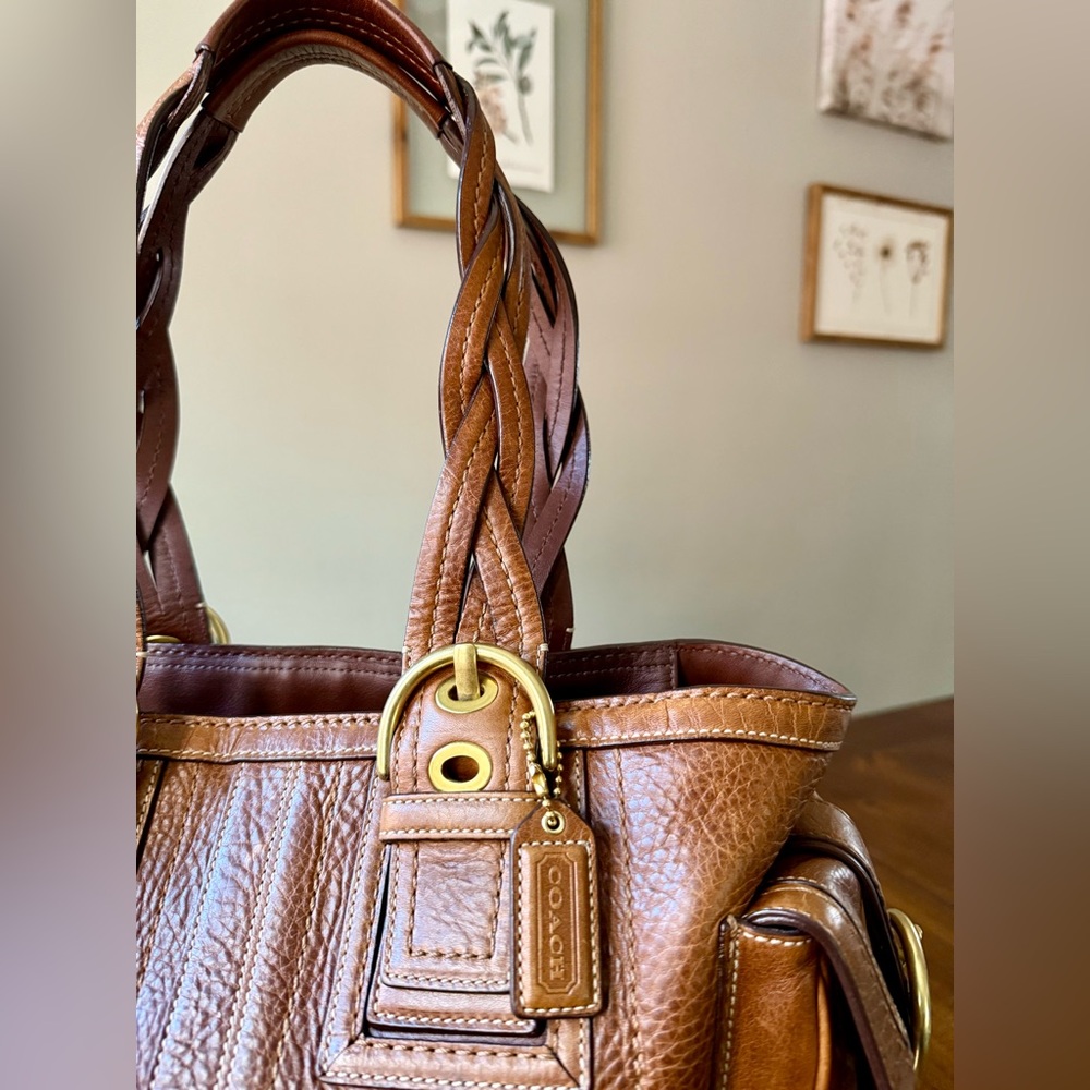 Coach Mia SoHo Tobacco Leather Tote Braided Straps Y2K 2006 - Picture 4 of 15